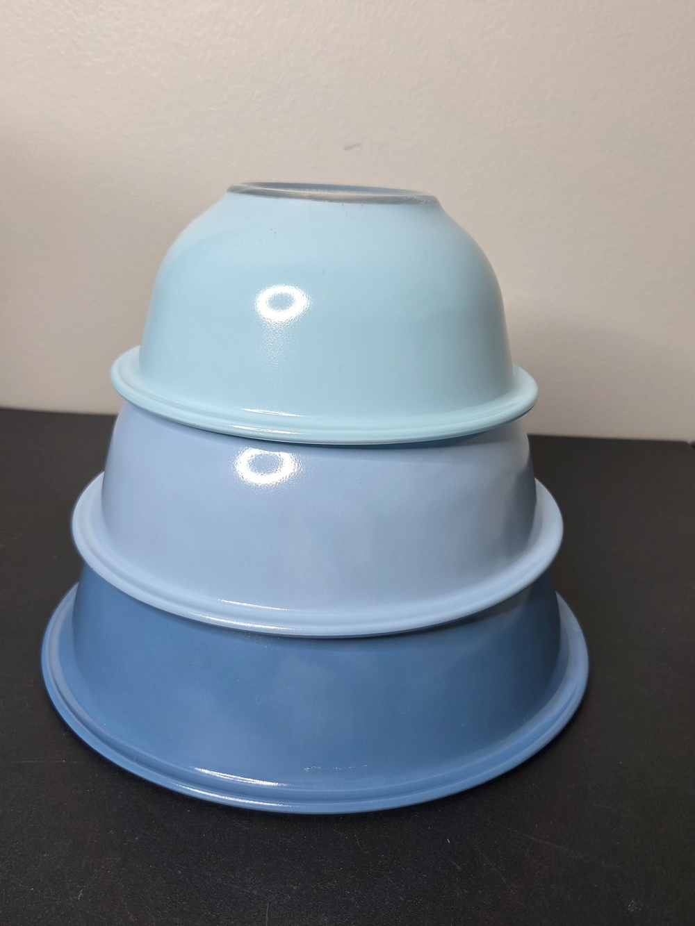 Vintage Pyrex Moody Blues Clear Bottom Nesting Glass Mixing Bowls Set Of 3